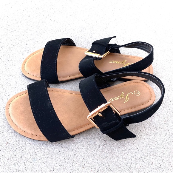 New Black Ankle Strap Vegan Suede Sandals WIDE - Picture 8 of 9